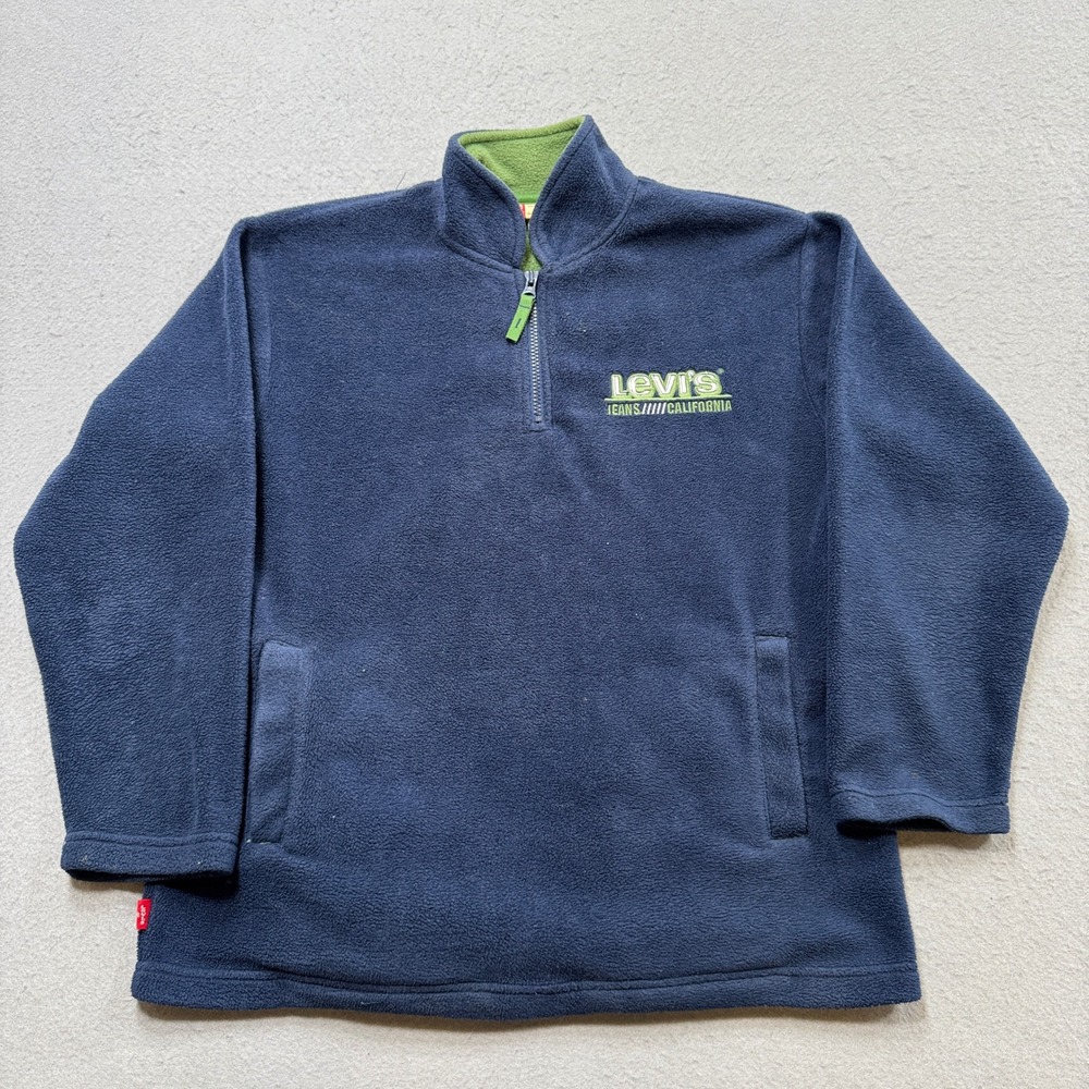 Vintage Levi's Sweater Women's M 12/14 Navy Blue 1/4 Zip Red Tab Fleece Pullover
